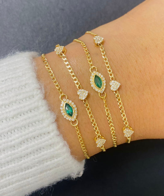 Emerald & Diamond Evil Eye Bracelet